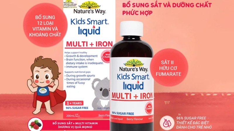 Nature's Way Kids Smart Liquid Multi + Iron hỗ trợ phát triển thể chất và góp phần nâng cao sức khỏe tổng thể