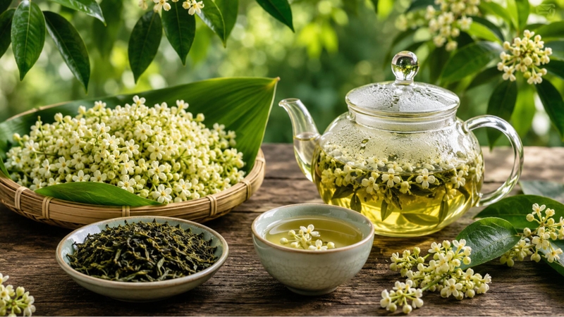 Trà hoa ngâu được ướp từ trà xanh và hoa ngâu tươi