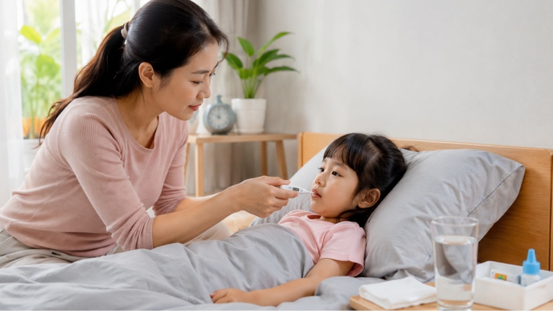 Trẻ sốt cao hoặc khó thở cần được nghỉ ngơi và theo dõi sức khỏe