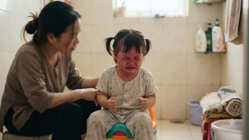 Trẻ táo bón rặn không ra cần được theo dõi và xử trí phù hợp