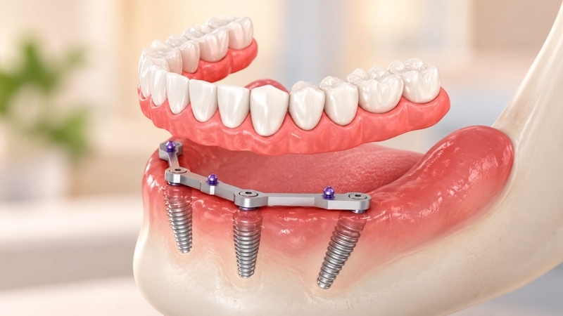 Trồng răng implant All on 4 là kỹ thuật phục hình toàn hàm bằng cách sử dụng bốn trụ implant làm điểm tựa cho một cầu răng cố định