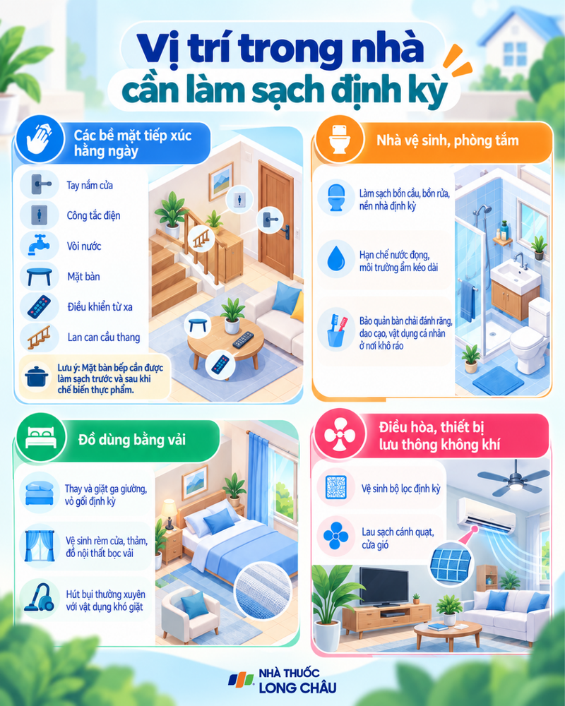 Những vị trí trong nhà cần làm sạch định kỳ