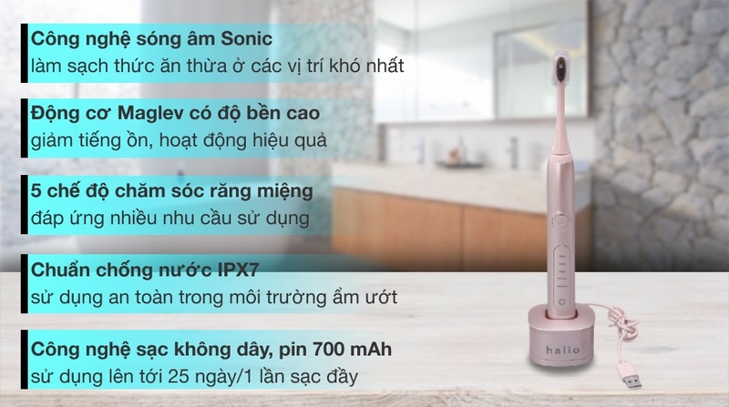 Bàn Chải Điện Halio Sonic Whitening Toothbrush Pro Rose Gold có ưu điểm gì? 1