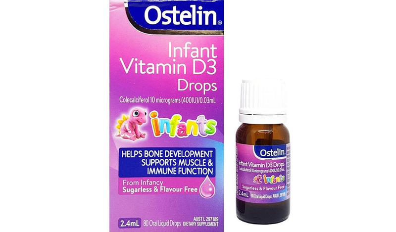 Sản phẩm vitamin D3 Ostelin cho trẻ sơ sinh cung cấp 400 IU vitamin D3