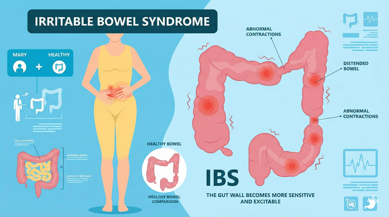 IBS khiến nhu động ruột co thắt bất thường, làm khí bị đẩy liên tục và gây xì hơi nhiều