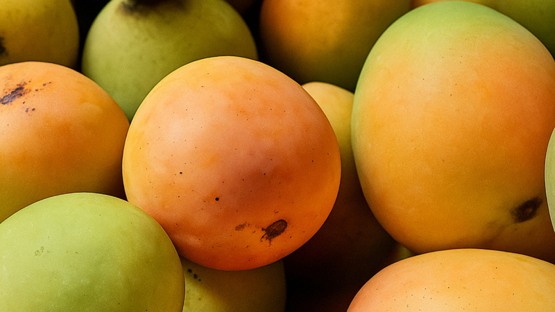 Xoài hòn chín ngon thường có màu vàng tươi hoặc vàng óng đều