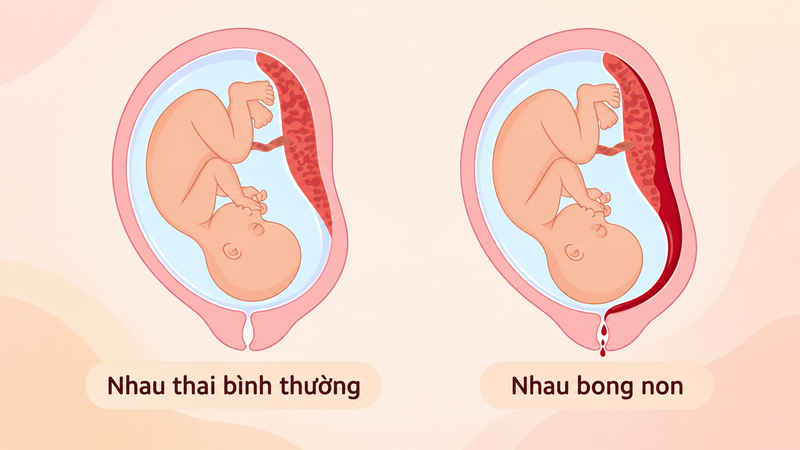 Nhau bong non có thể khiến mẹ bầu đau bụng và chảy máu