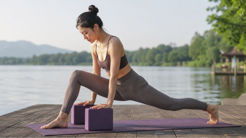 Người tập sử dụng yoga block để tăng khả năng giữ thăng bằng
