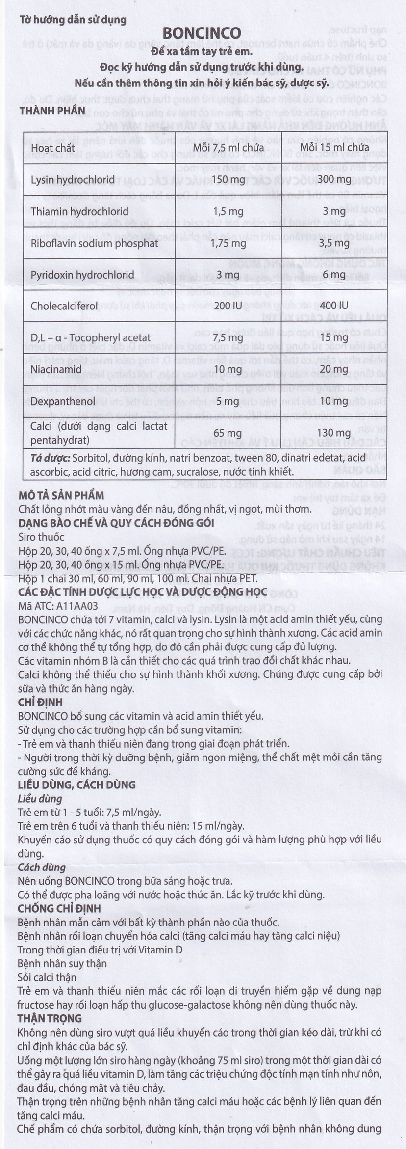 Thuốc Boncinco Hà Nam bổ sung các vitamin và acid amin