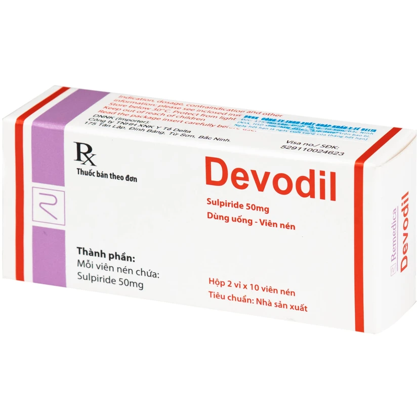 Devodil 50mg trị lo âu, rối loạn hành vi (2 vỉ x 10 viên)