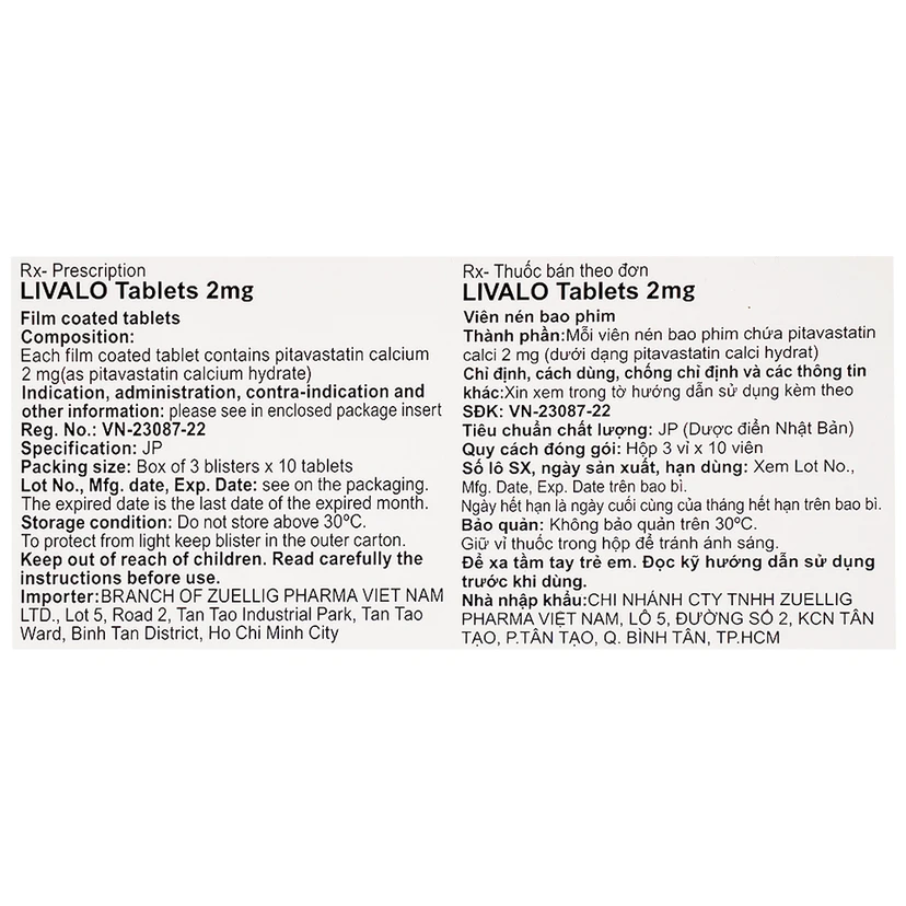 Thuốc Livalo 2mg Kowa trị tăng lipid máu nguyên (30 viên)