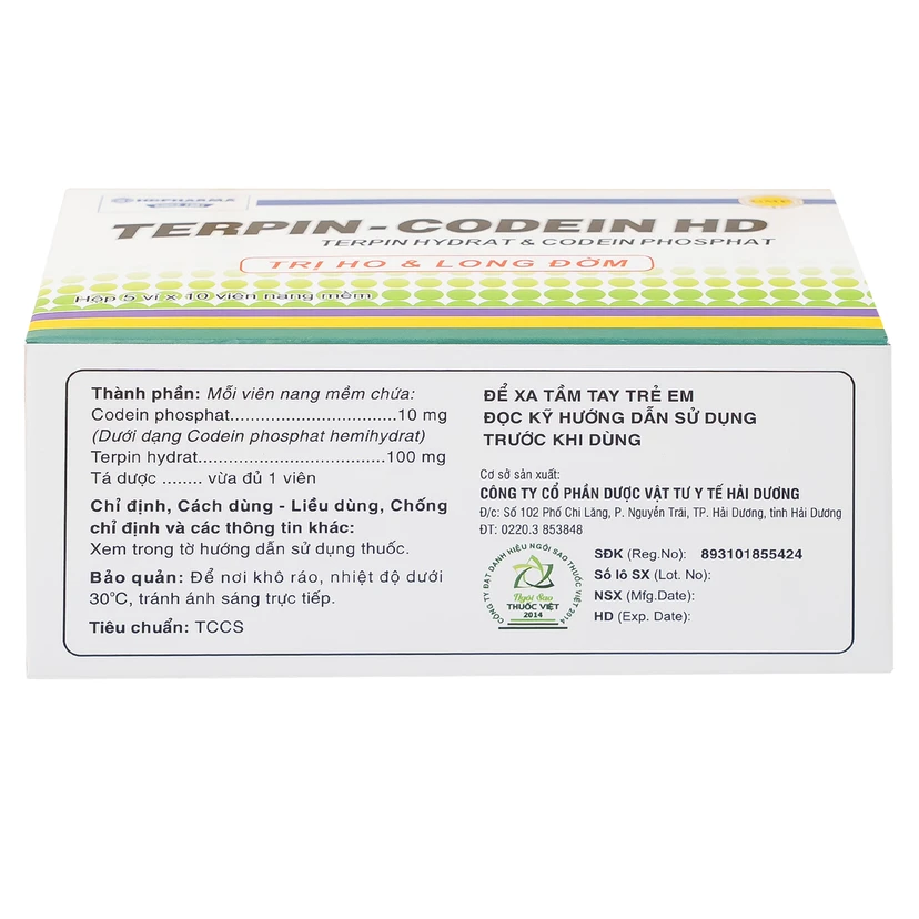 Thuốc Terpin-codein HD Hdpharma điều trị triệu chứng ho khan hoặc kích ...