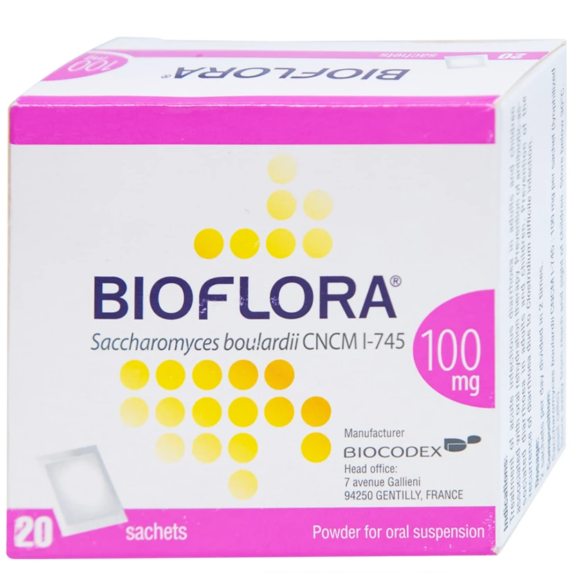 Bioflora 100mg phòng và điều trị tiêu chảy (Hộp 20 gói)