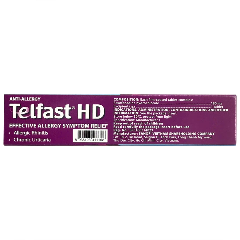 Telfast HD 180mg giảm viêm mũi dị ứng, mày đay vô căn