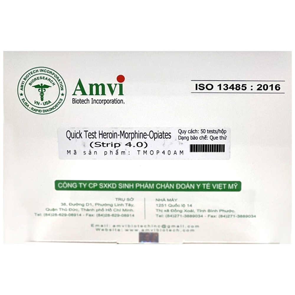 Hình ảnh Quick test Heroin-Morphine-Opiates Strip 4.0 Amvi phát hiện nhanh chất gây nghiện trong nước tiểu (50 cái)
