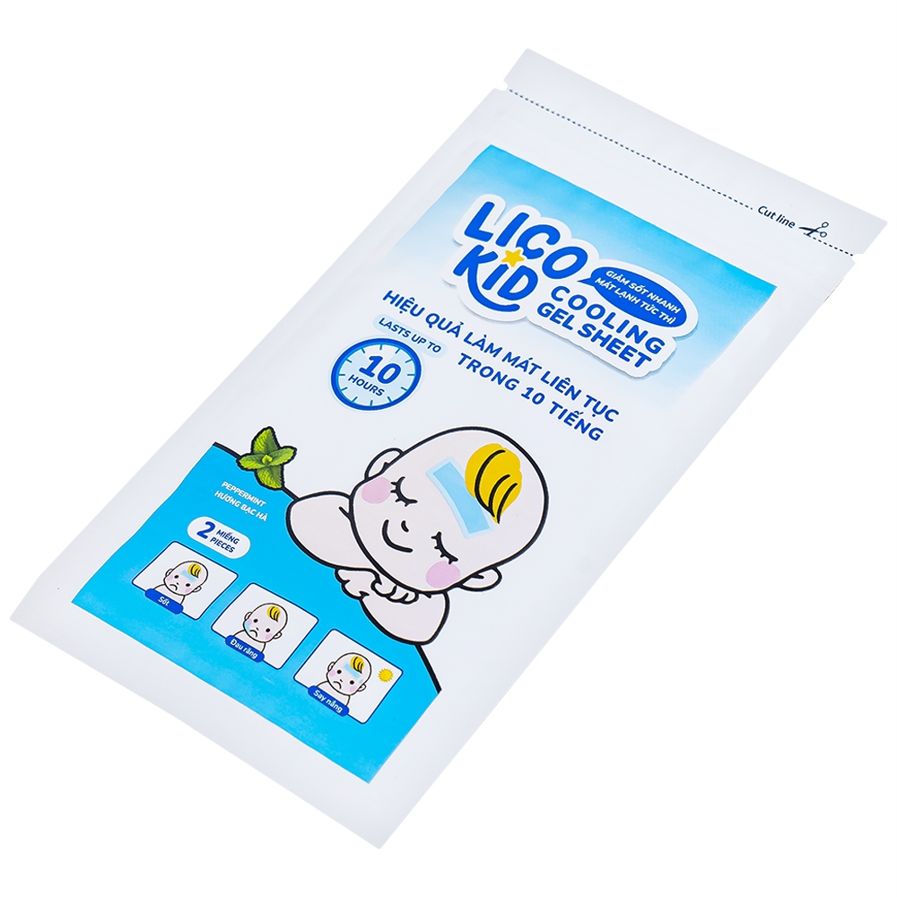 Hình ảnh Miếng dán hạ sốt Licokid hương bạc hà hỗ trợ hạ nhiệt, hạ sốt, giảm đau (3 gói x 2 miếng)