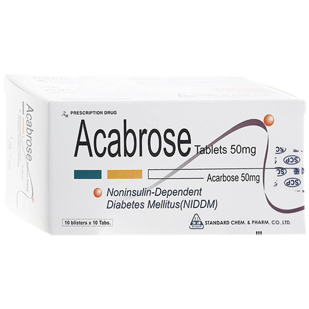 Hình ảnh Thuốc Acarbose 50mg Standard Chem And Pharm điều trị bệnh tiểu đường (10 vỉ x 10 viên)