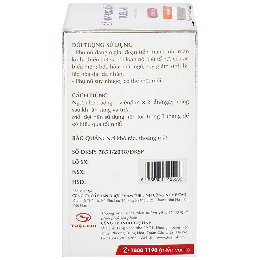 Hình ảnh Viên nén Sâm Nhung Tố Nữ Tuệ Linh hỗ trợ tăng cường nội tiết tố nữ (Hộp 30 viên)