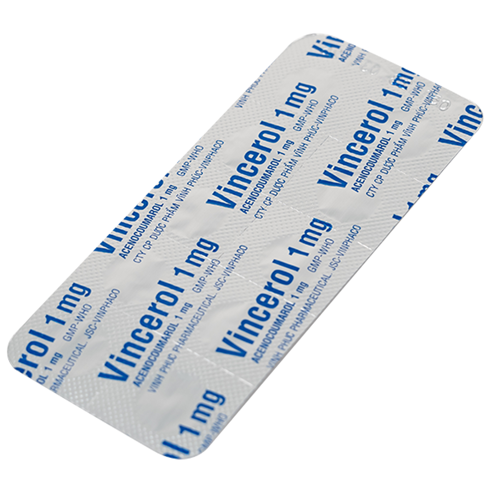Hình ảnh Thuốc Vincerol 1mg Vinphaco dùng trong bệnh tim gây tắc mạch, nhồi máu cơ tim (10 vỉ x 10 viên)