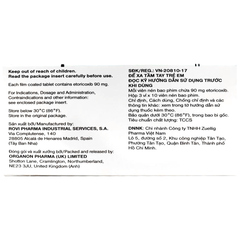 Hình ảnh Thuốc Arcoxia 90mg Organon điều trị cấp tính và mãn tính triệu chứng viêm xương khớp (3 vỉ x 10 viên)