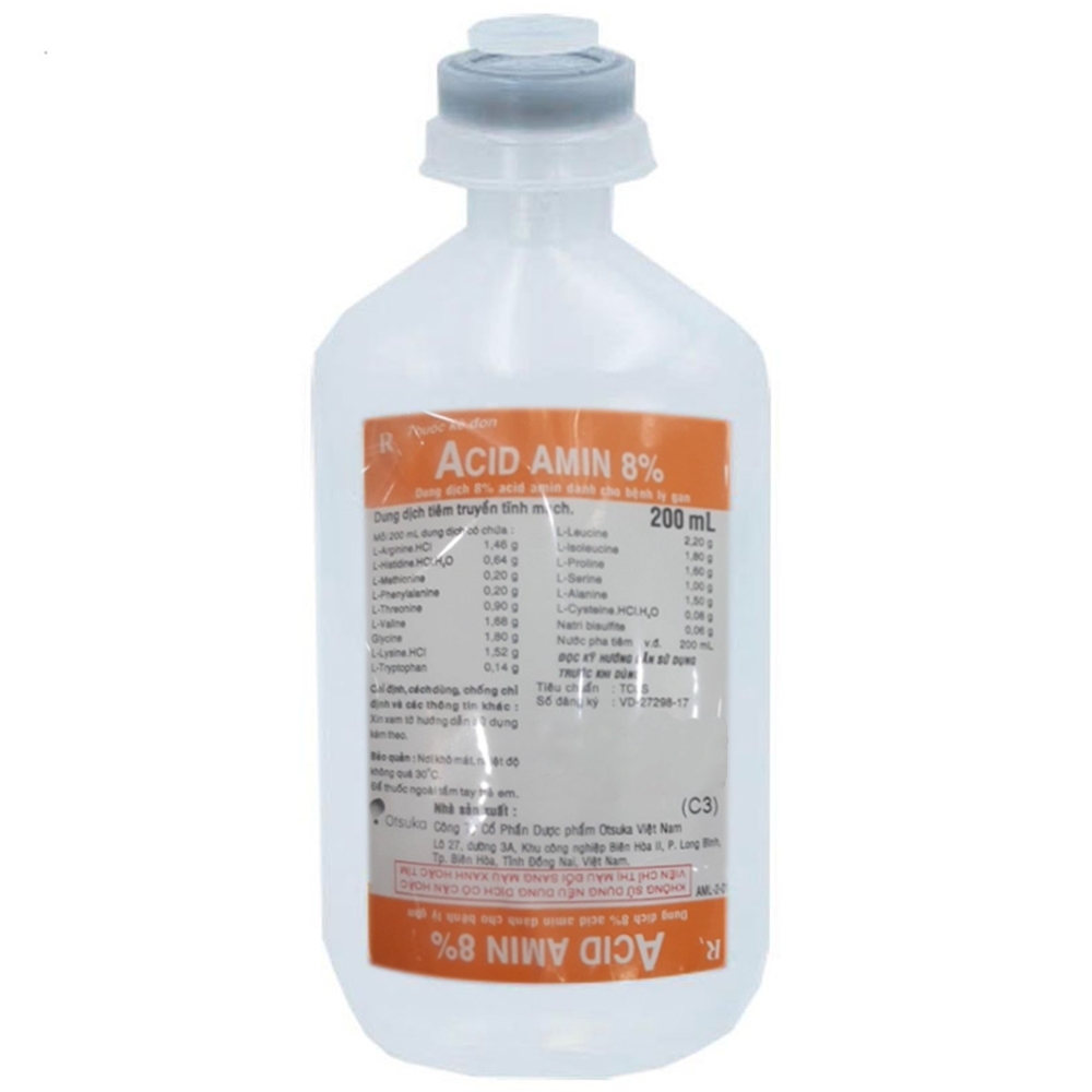 Hình ảnh Dung dịch tiêm truyền tĩnh mạch Acid Amin 8% Otsuka điều trị bệnh lý não do gan ở bệnh nhân suy gan mãn tính (200ml)