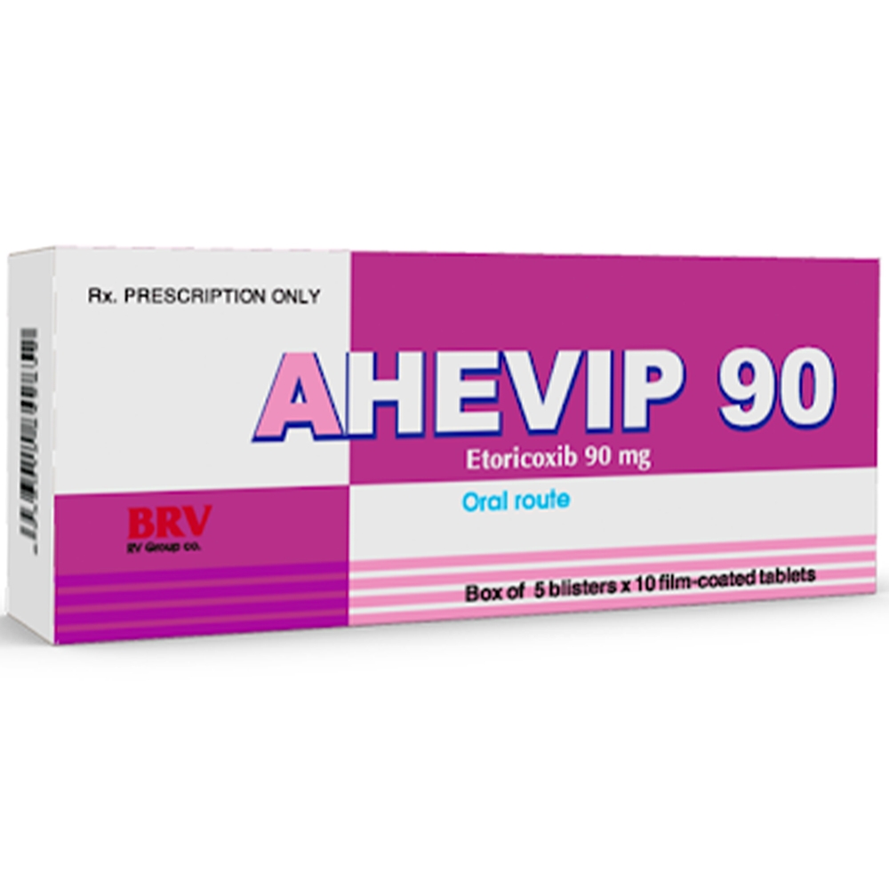 Hình ảnh Thuốc Ahevip 90 Brv điều trị triệu chứng bệnh thoái hóa khớp, viêm khớp dạng thấp, viêm cột sống dính khớp (5 vỉ x 10 viên)