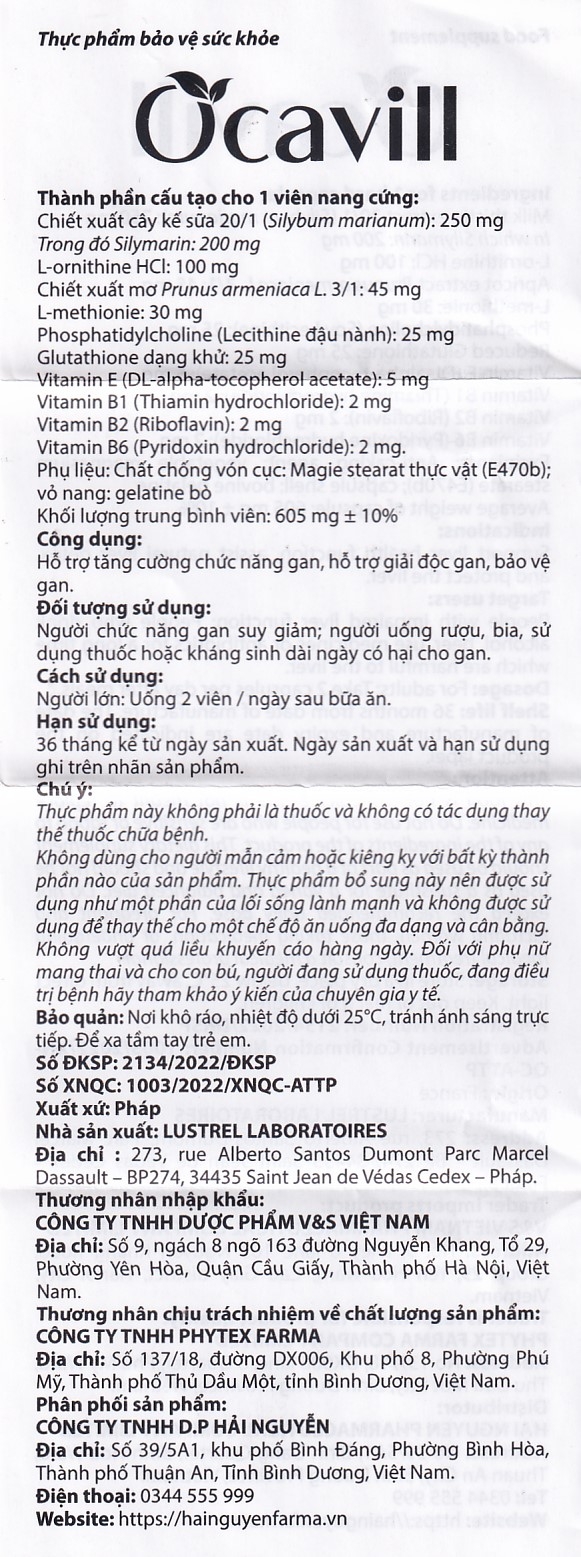 Hình ảnh Viên uống Ocavill hỗ trợ tăng cường chức năng gan, giải độc gan, bảo vệ gan (4 vỉ x 15 viên)