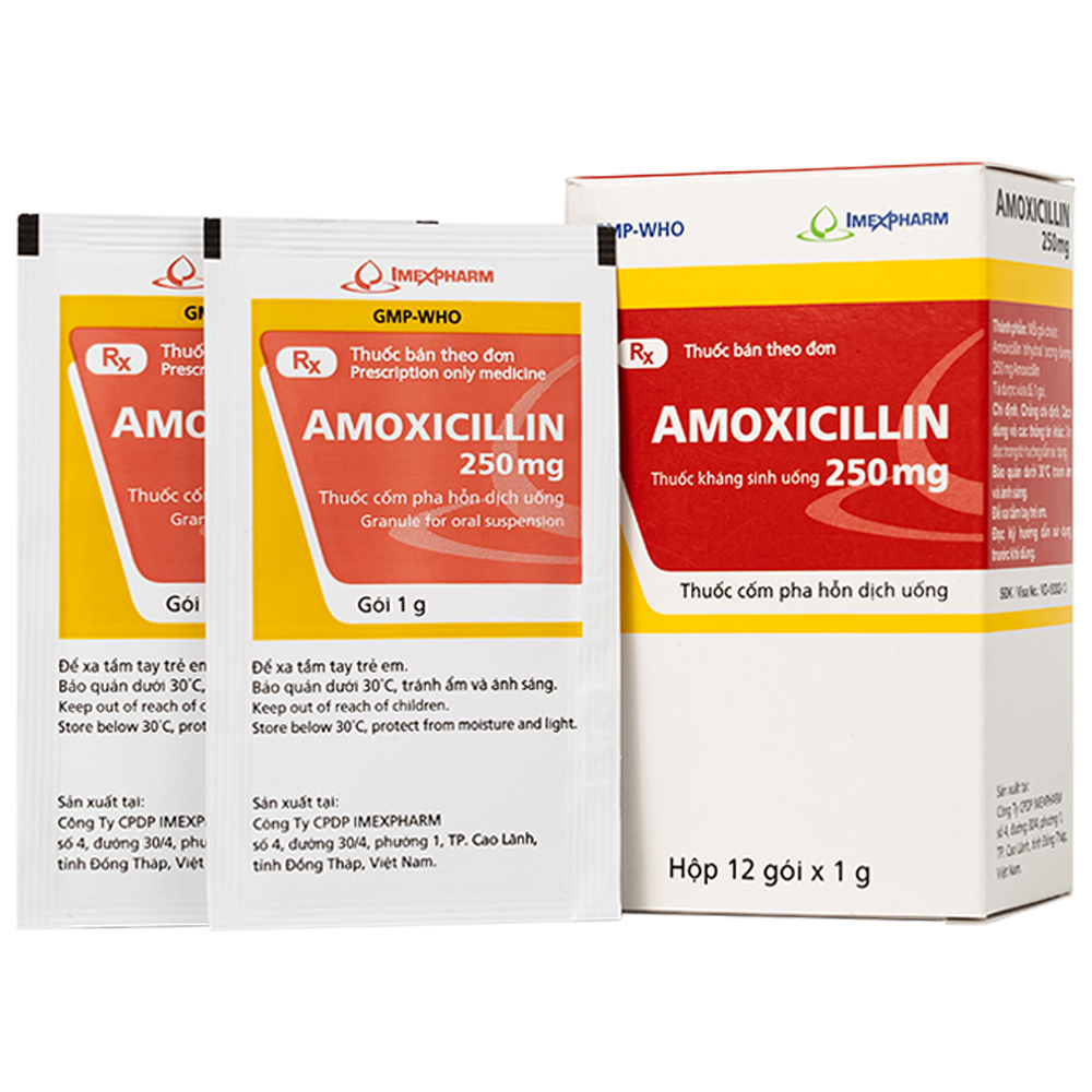 Hình ảnh Hỗn dịch uống Amoxicillin 250mg Imexpharm điều trị nhiễm khuẩn đường hô hấp, đường mật, đường tiêu hóa (12 gói)