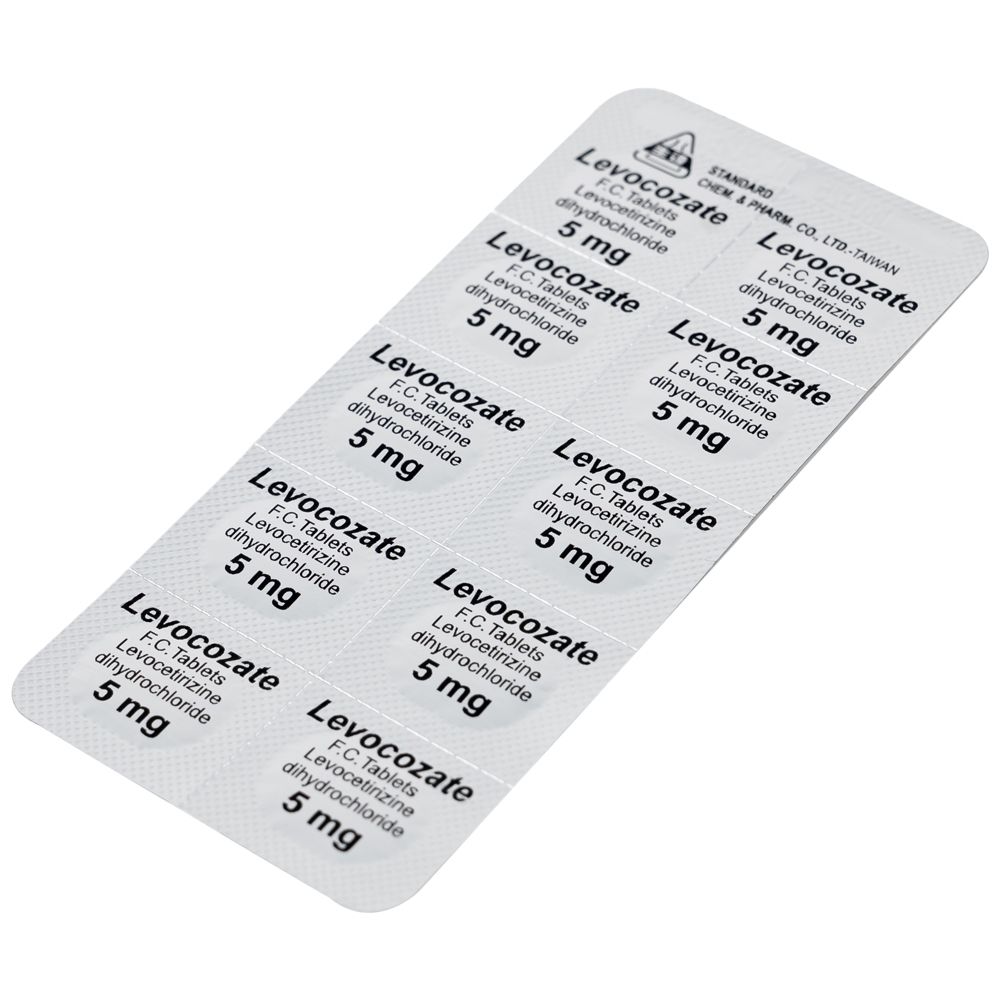 Hình ảnh Thuốc Levocozate 5mg dùng trong điều trị viêm mũi dị ứng theo mùa, dị ứng kinh niên, nổi mề đay tự phát (10 vỉ x 10 viên)  