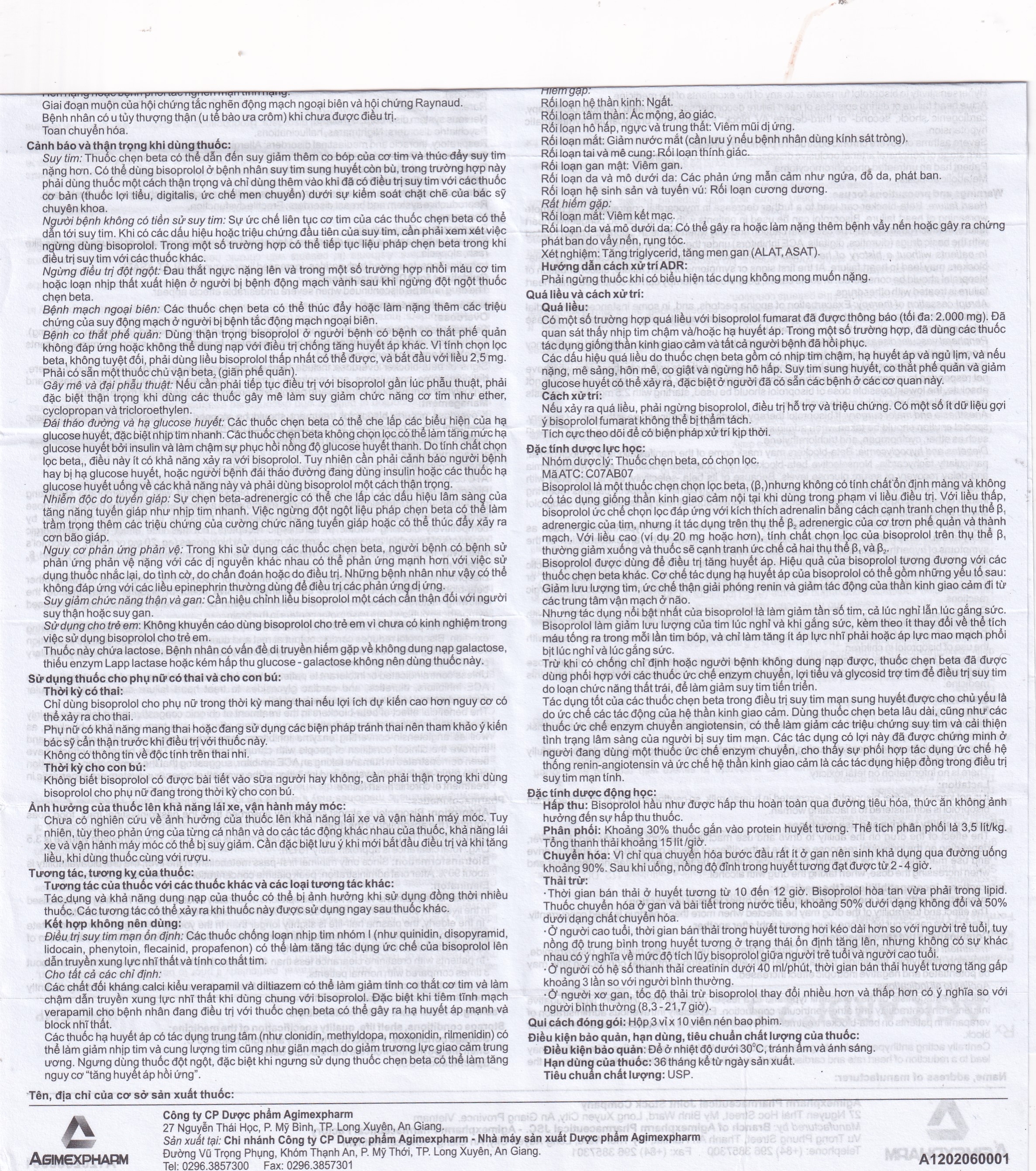 Hình ảnh Thuốc Agicardi 2,5 Agimexpharm điều trị tăng huyết áp, đau thắt ngực ổn định mạn tính (3 vỉ x 10 viên)