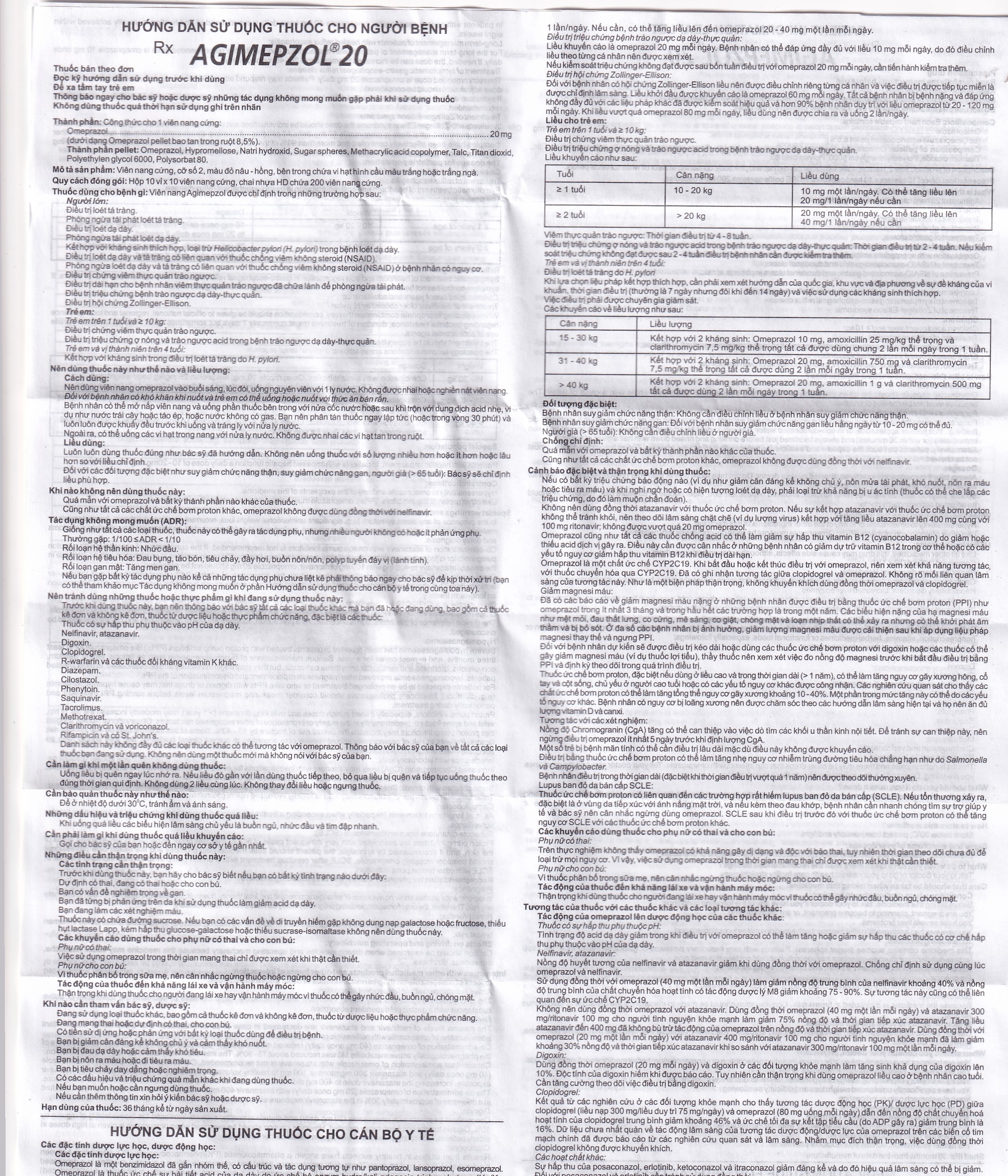 Hình ảnh Thuốc Agimepzol 20 Agimexpharm điều trị loét tá tràng, phòng ngừa tái phát loét tá tràng (10 vỉ x 10 viên)