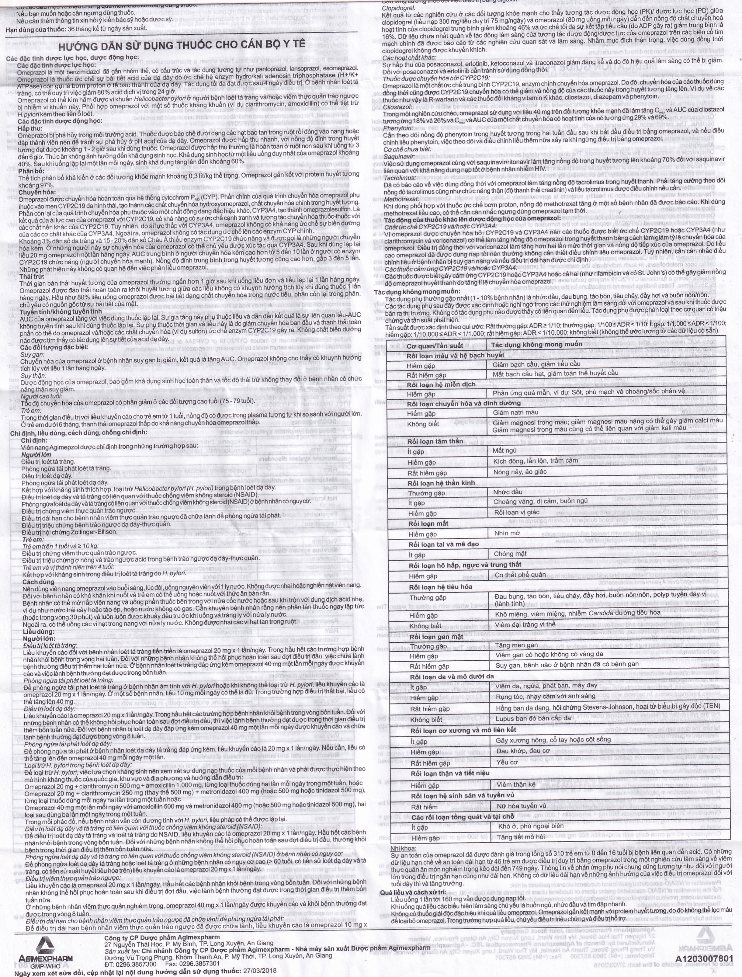 Hình ảnh Thuốc Agimepzol 20 Agimexpharm điều trị loét tá tràng, phòng ngừa tái phát loét tá tràng (10 vỉ x 10 viên)