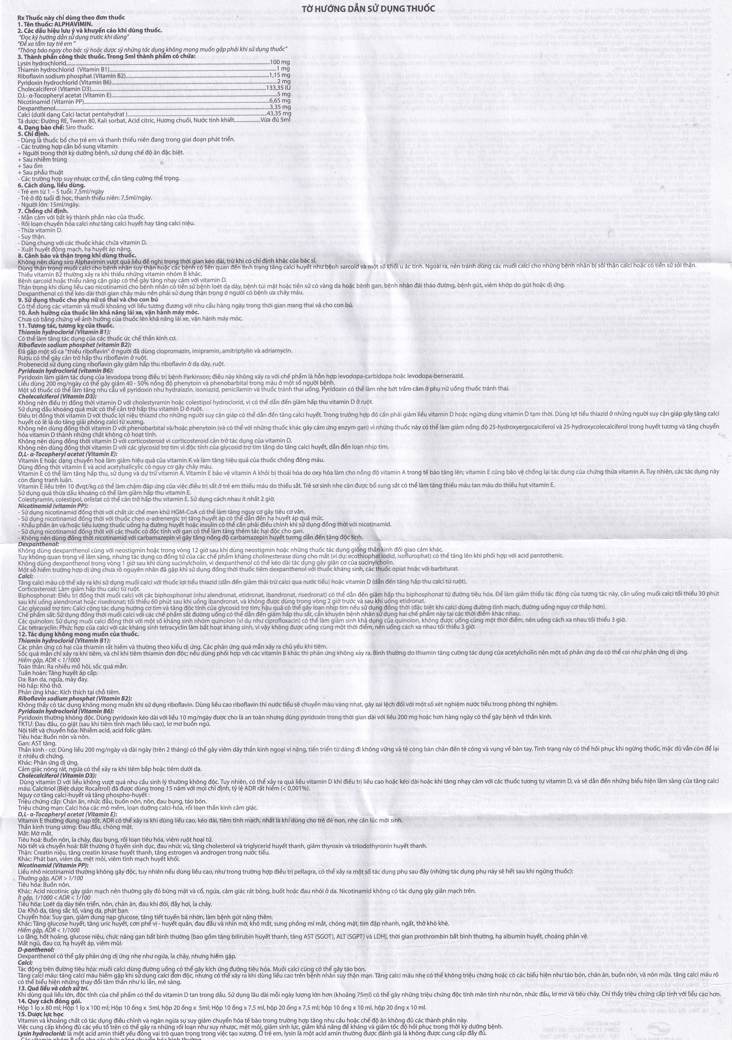 Hình ảnh Thuốc Alphavimin 10ml Hadiphar bổ sung vitamin trong thời kỳ dưỡng bệnh, chế độ ăn đặc biệt (20 ống)