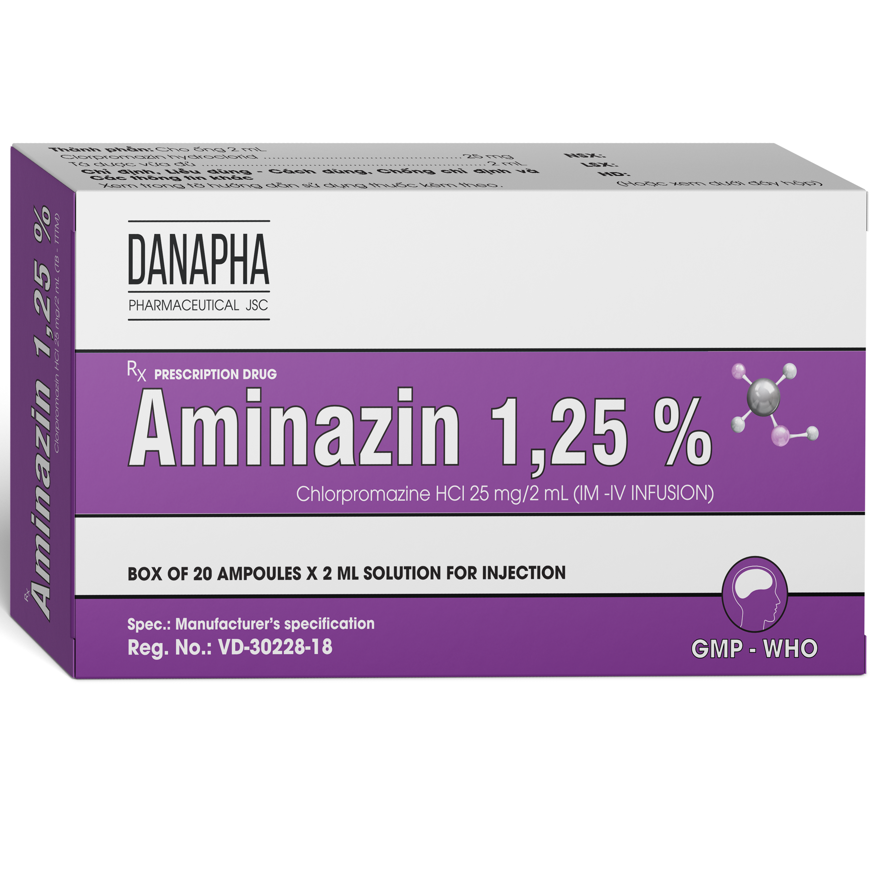 Hình ảnh Thuốc tiêm Aminazin 1.25% Danapha điều trị tâm thần phân liệt (1 vỉ x 20 ống)