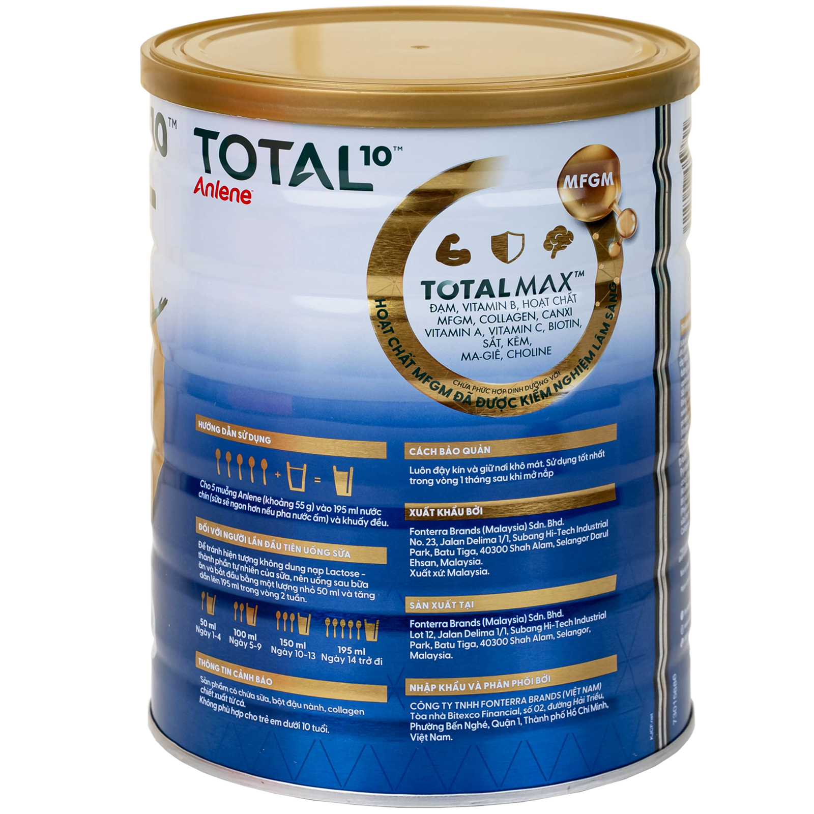 Hình ảnh Sữa Anlene Total 10 hương vani bổ sung hệ dưỡng chất cho vận động, tiêu hóa cho người trên 40 tuổi (800g)