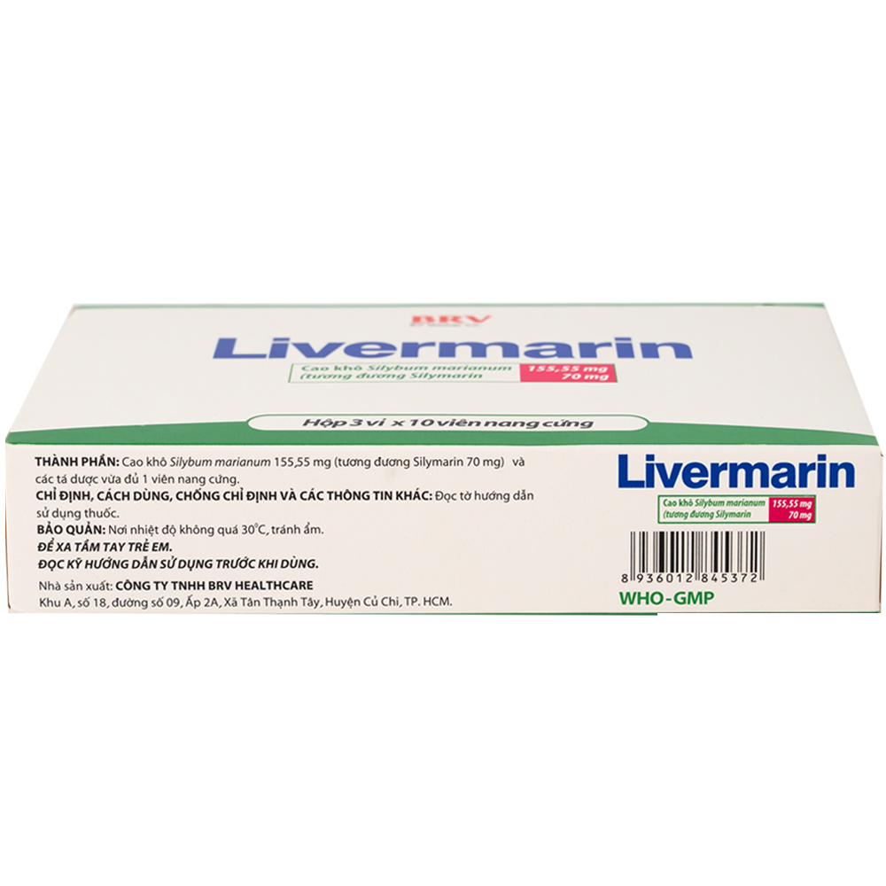 Hình ảnh Thuốc Livermarin 70mg Brv điều trị rối loạn tiêu hoá, viêm gan cấp và mãn tính (3 vỉ x 10 viên)