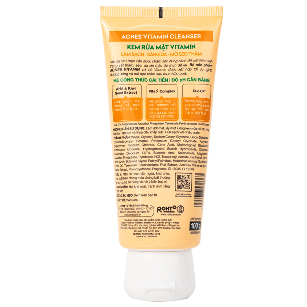 Hình ảnh Kem rửa mặt Acnes Vitamin Cleanser Rohto phục hồi làn da sau mụn, mờ sẹo và giảm nhanh thâm mụn (100g)