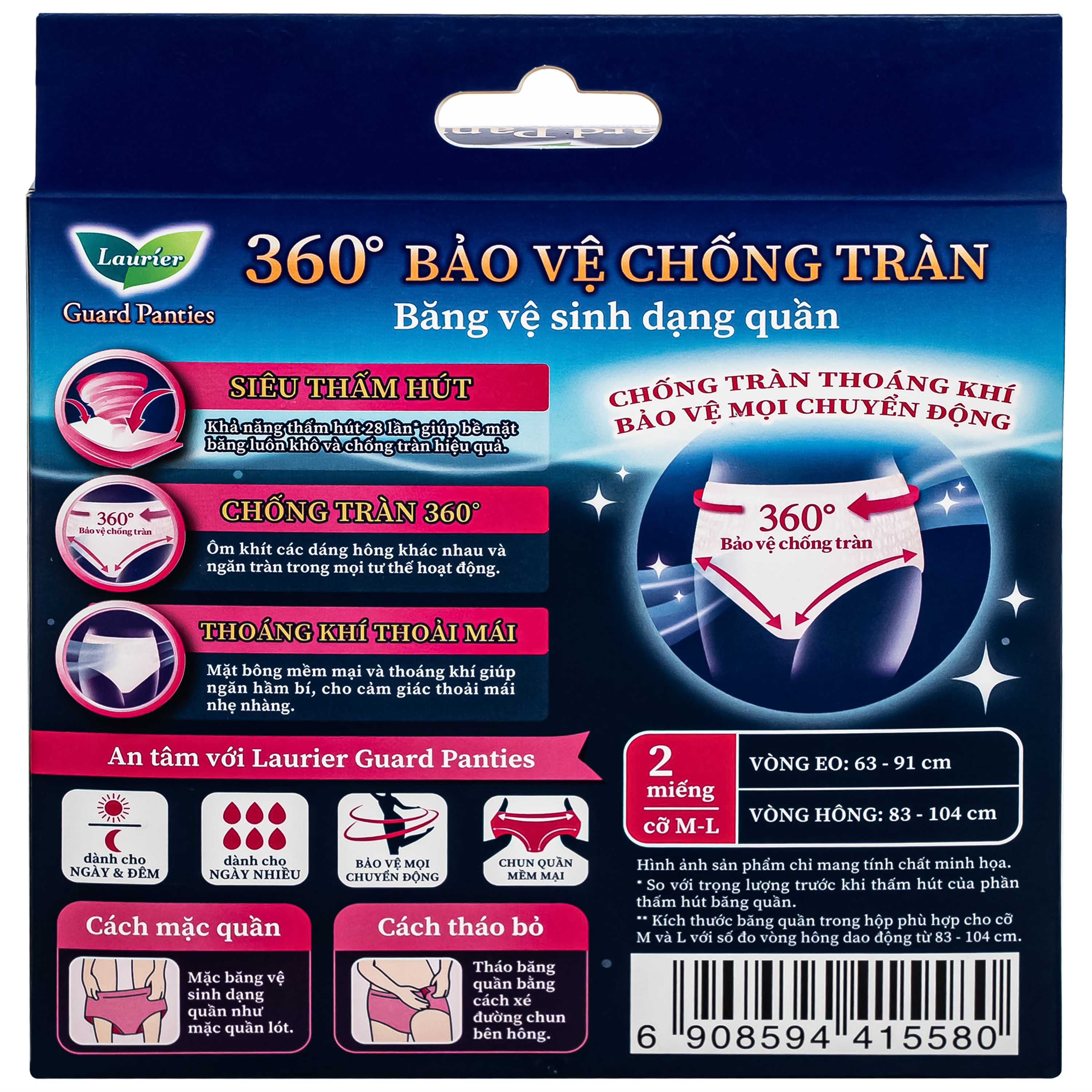 Hình ảnh Băng vệ sinh dạng quần Laurier Guard Panties size M-L - Hộp 2 miếng (vòng hông 83-194 cm)