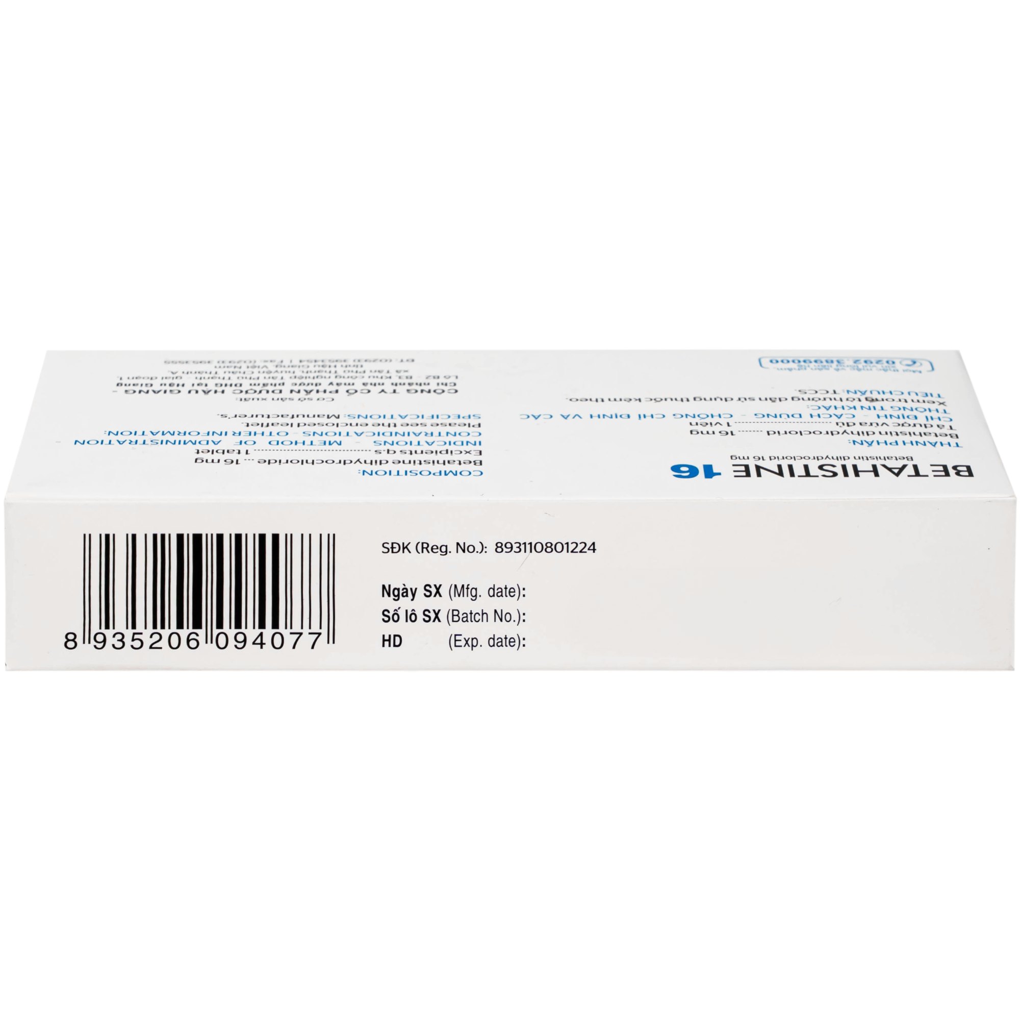 Hình ảnh Thuốc Betahistine 16mg Dhg Pharma Chỉ định dùng để trị chóng mặt (3 vỉ x 10 viên)