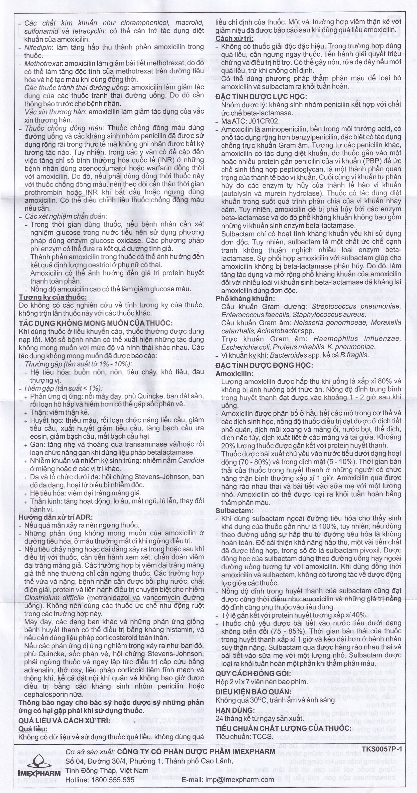 Hình ảnh Thuốc Bactamox 500mg Imexpharm điều trị nhiễm khuẩn đường hô hấp dưới, viêm tai giữa (2 vỉ x 7 viên)