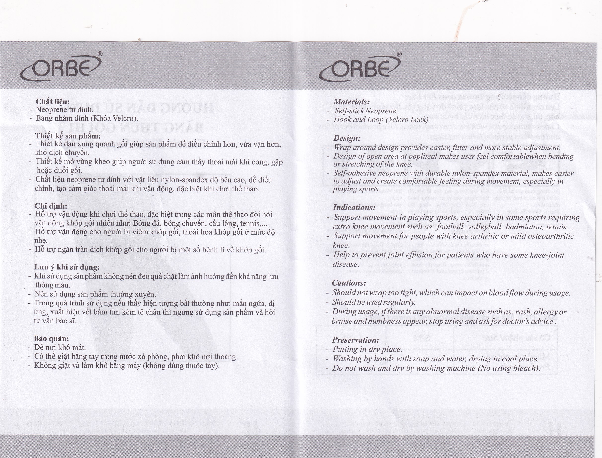 Hình ảnh Băng thun gối H1 màu đen size S/M Orbe hỗ trợ vận động khi chơi thể thao