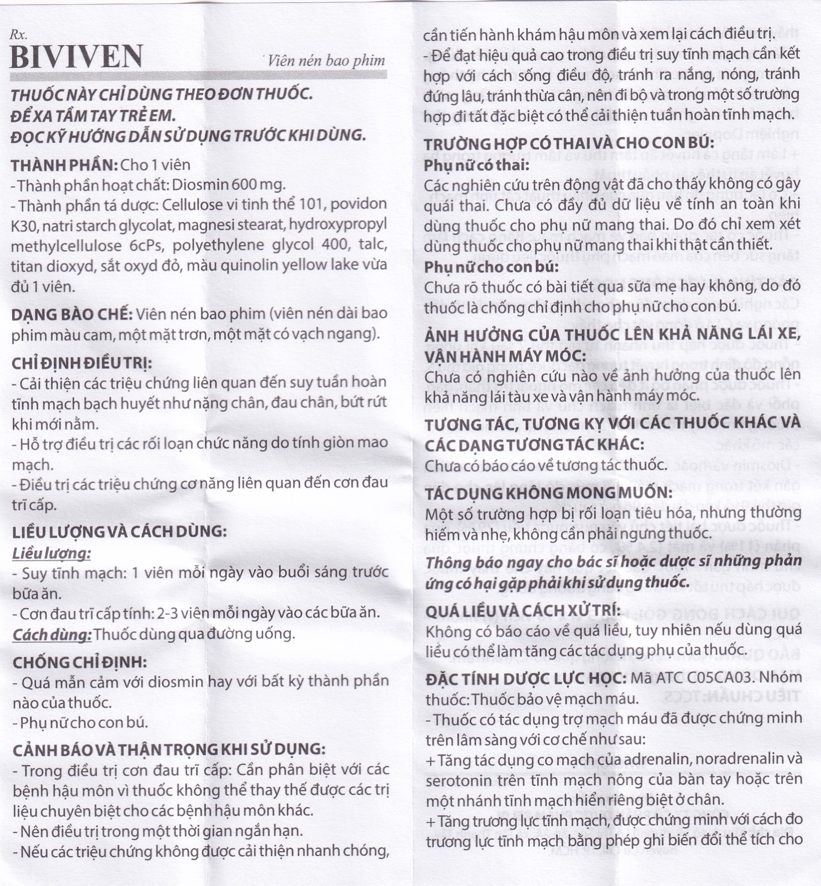 Hình ảnh Thuốc BiviVen 600mg Reliv hỗ trợ cải thiện triệu chứng suy tuần hoàn tĩnh mạch bạch huyết (3 vỉ x 10 viên)