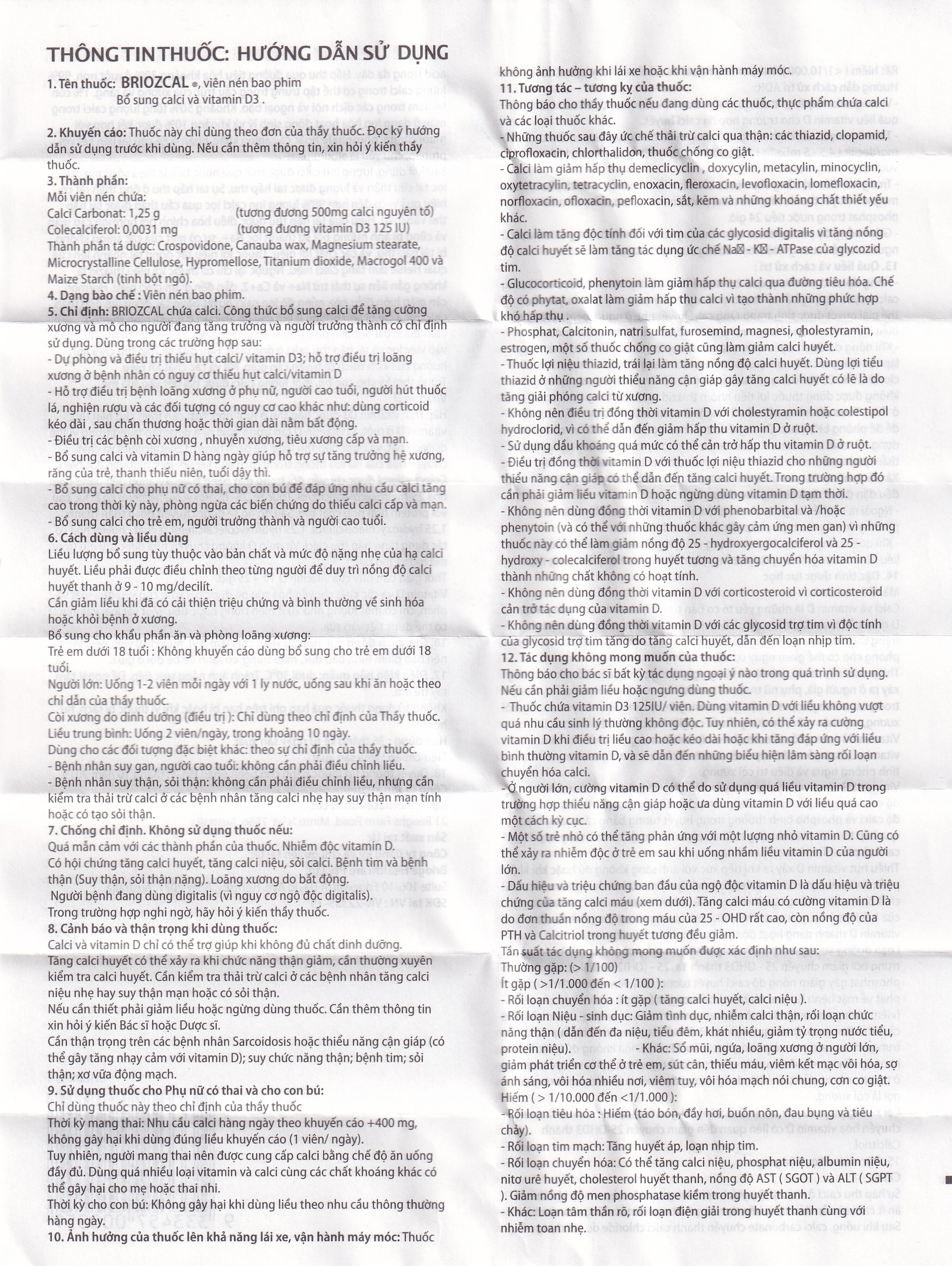 Hình ảnh Thuốc Briozcal Bridge Healthcare dự phòng và điều trị thiếu hụt calci, vitamin D3 (3 vỉ x 10 viên)