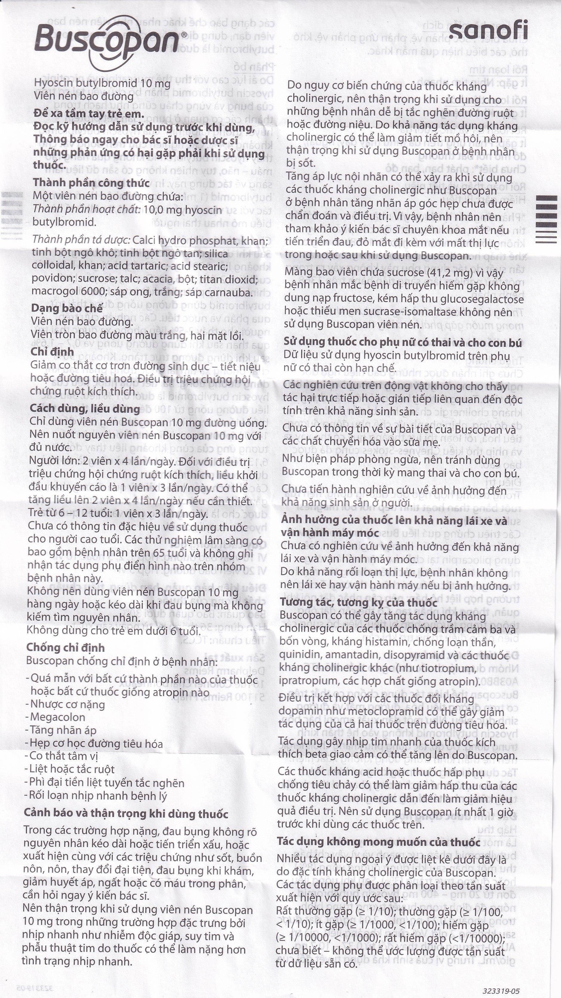 Hình ảnh Thuốc Buscopan 10mg Sanofi giảm co thắt cơ trơn đường sinh dục – tiết niệu (5 vỉ x 20 viên)