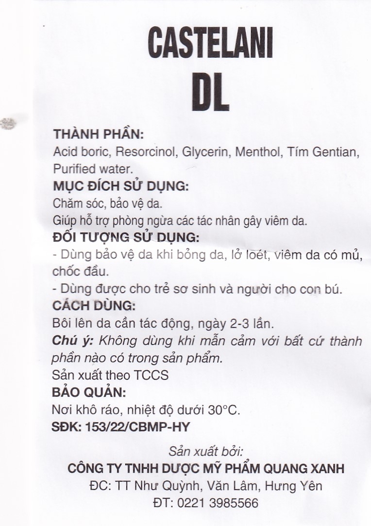 Hình ảnh Dung dịch bôi ngoài da Castelani DL 17ml Quablue Pharma hỗ trợ phòng ngừa viêm da do bỏng da, lở loét