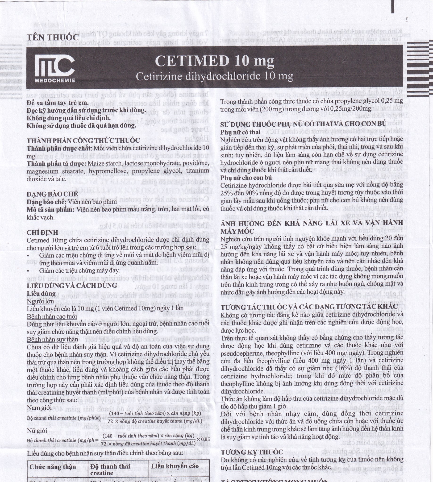 Hình ảnh Thuốc Cetimed 10mg Medochemie điều trị triệu chứng viêm mũi dị ứng (1 vỉ x 10 viên)