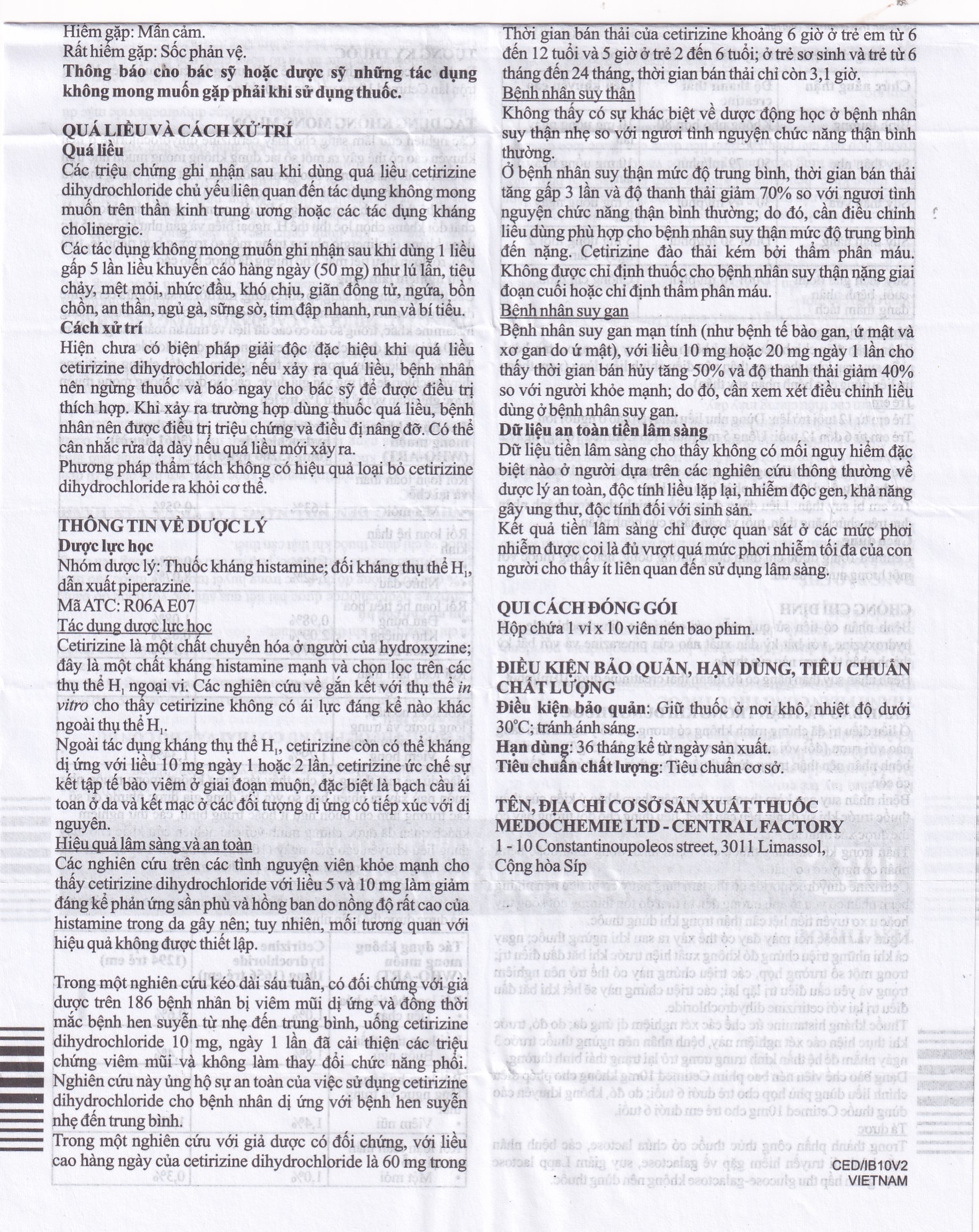 Hình ảnh Thuốc Cetimed 10mg Medochemie điều trị triệu chứng viêm mũi dị ứng (1 vỉ x 10 viên)