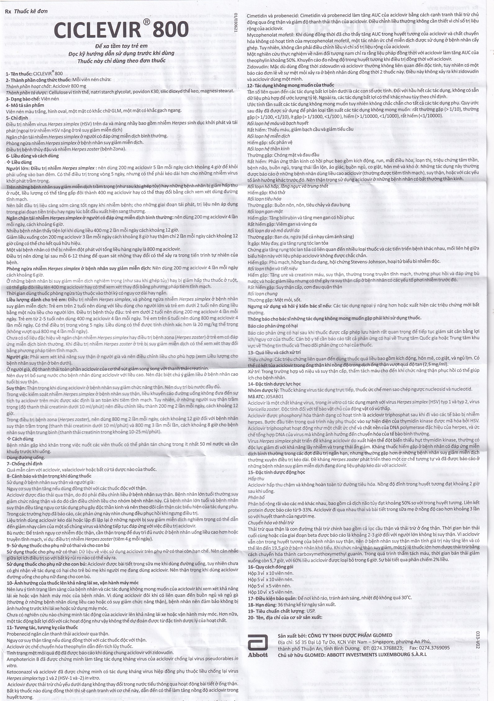 Hình ảnh Thuốc Ciclevir 800 Abbott điều trị nhiễm virus Herpes simplex tuýp 1 và 2 (10 vỉ x 5 viên)