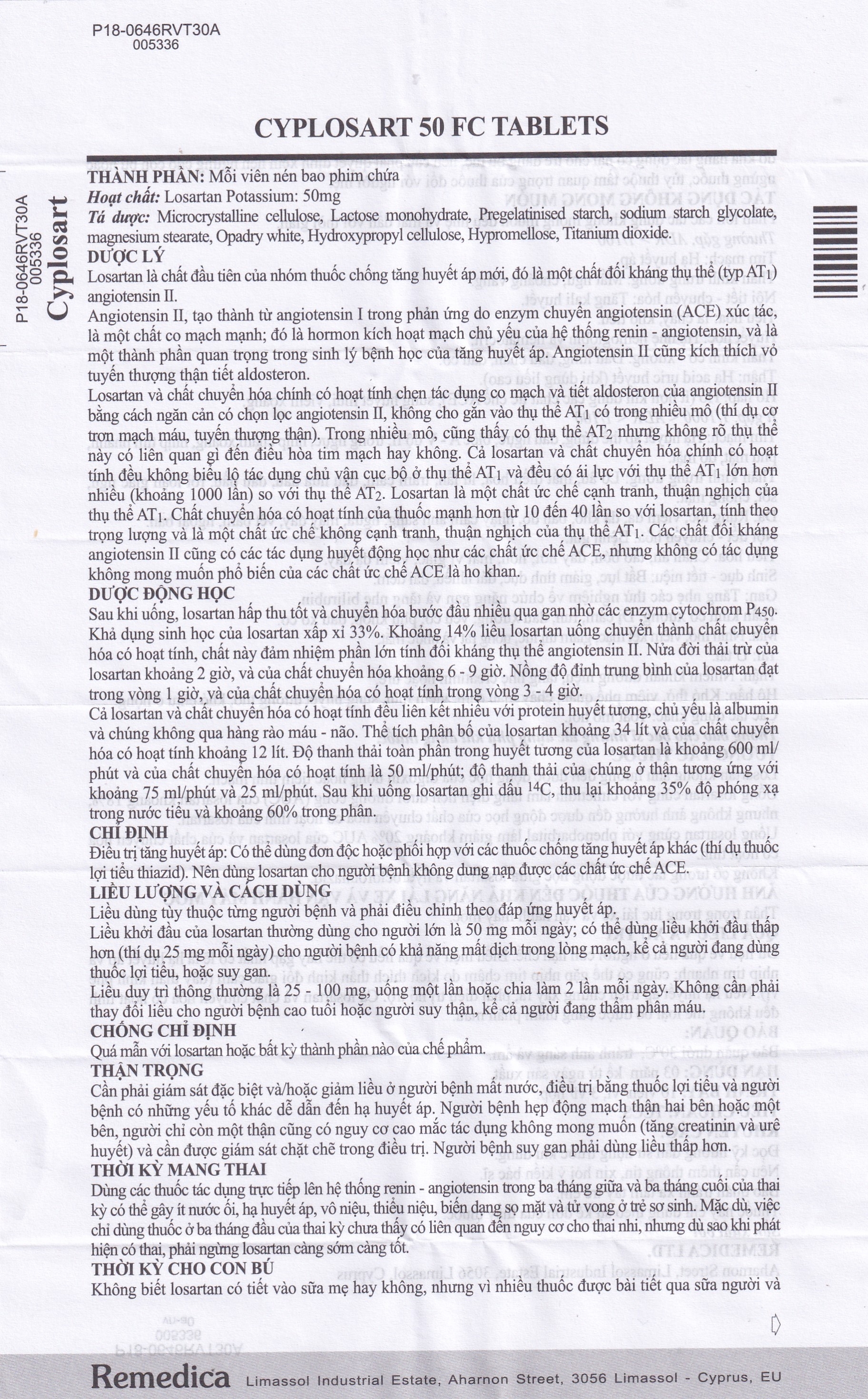Hình ảnh Thuốc Cyplosart 50 Remedica điều trị tăng huyết áp (3 vỉ x 10 viên)