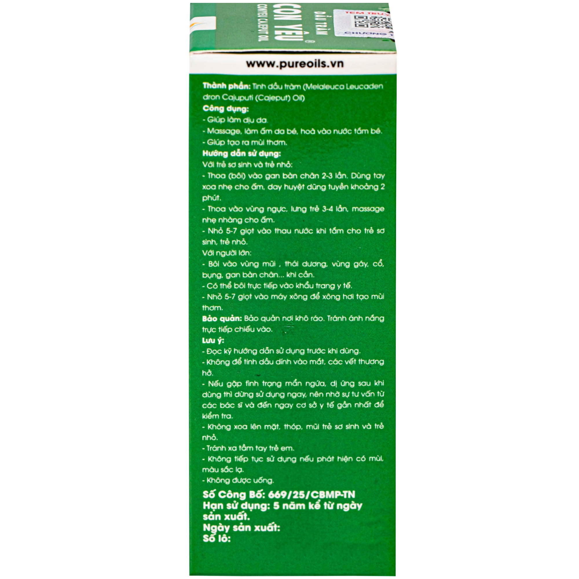 Hình ảnh Dầu tràm Con Yêu giúp giữ ấm, giảm triệu chứng ho, sổ mũi (50 ml)